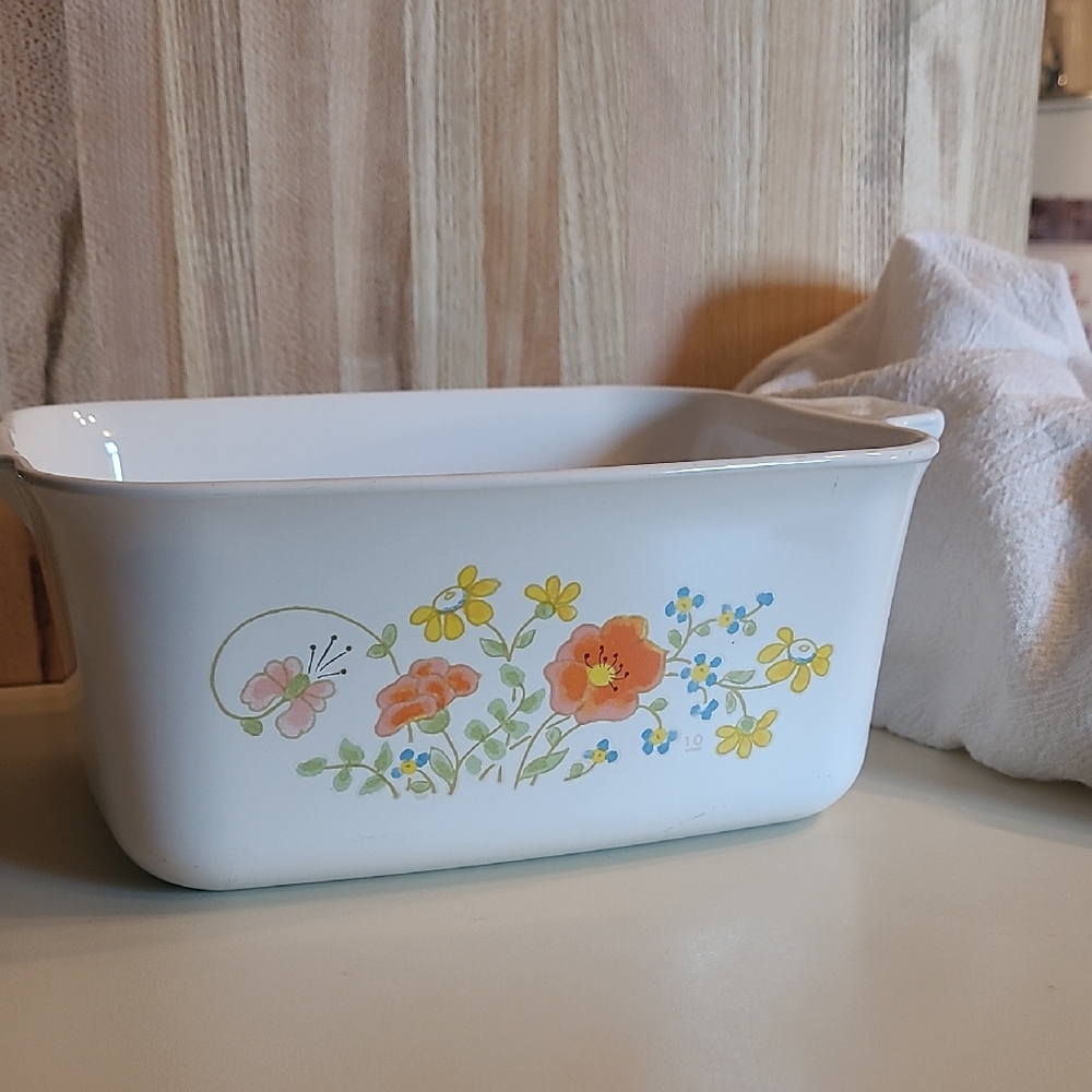 Corningware Cream Ceramic Dish with Black Logo Stamp